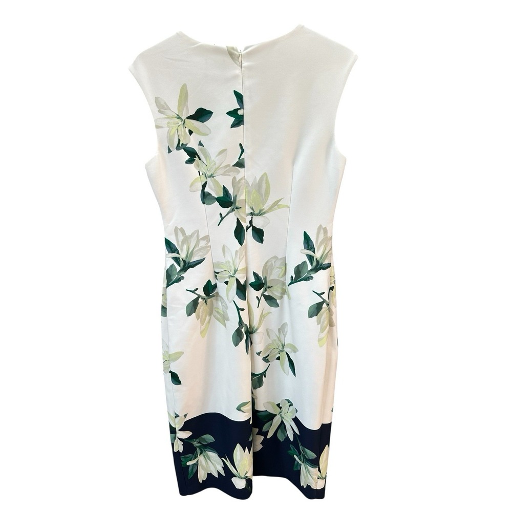Vince Camuto Floral Summer Cream Blue Green Garden Sleeveless Sheath Dress Sz 12 - Picture 2 of 7